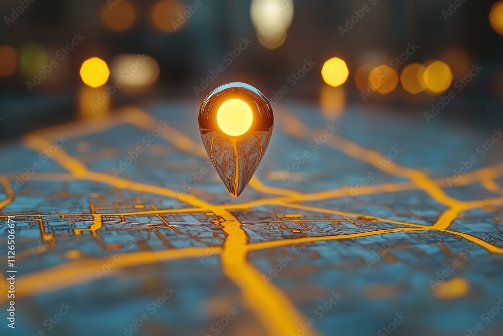 Poster pin-route and digital gps location on the map. generative ai