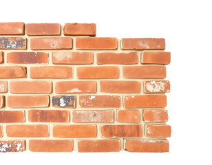 Obraz premium Rustic Brick Wall Isolated on White Background, Textured Construction Material Design, PNG Transparent.