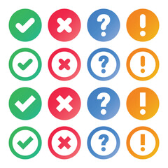 Set of Check Mark, Cross Shape, Question Mark and Exclamation Point Symbols