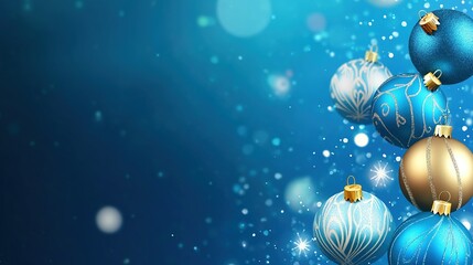Naklejka premium Beautiful cyan colour Christmas balls banner with copy space for holiday greetings and festive decoration