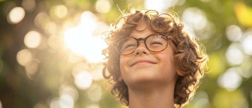 happy child enjoying nature with sunlight