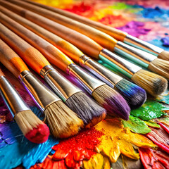 Obraz premium A vibrant arrangement of paintbrushes dipped in bright color