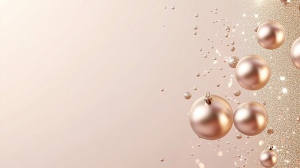 Beautiful golden Christmas balls banner with copy space for holiday greetings and festive decorations