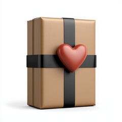 Obraz premium Heart-Shaped Decoration on Brown Gift Box with Black Ribbon for Special Occasions