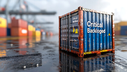 Logistics disruption in supply chain backlogged container at port industrial environment aerial view urgent situation