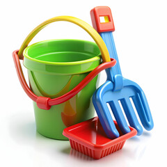 Baby Toy Bucket with Shovel and Rake Isolated