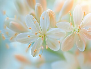 Naklejka premium delicate white flowers with soft pastel background