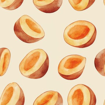 Sliced Sapodillas with Soft Brown Exteriors and Glowing Orange Interiors on Textured Neutral Background