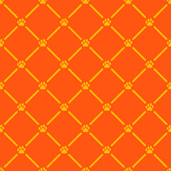 Orange seamless pattern with yellow paws