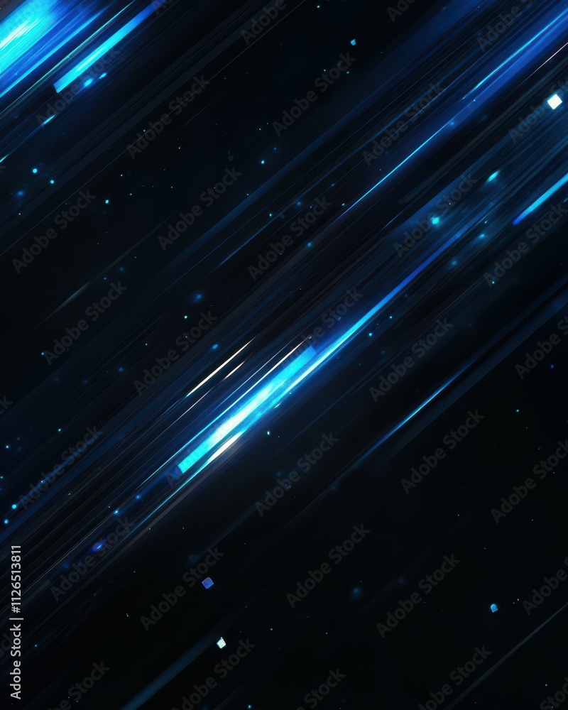 Poster blue laser beam effect dash with high-speed shine and emit colorful light on dark black background c
