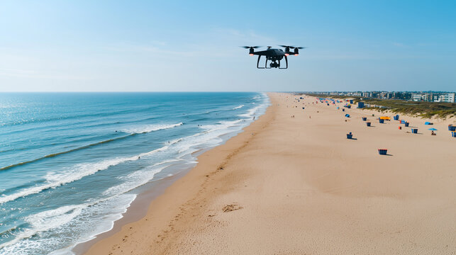 Coastal areas of New Jersey with modern drones flying over sandy beaches