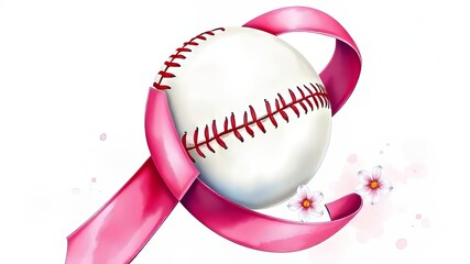 Obraz premium Pink Ribbon Baseball Breast Cancer Awareness October Illustration