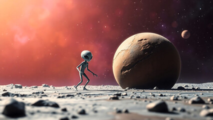 Alien in space planet , Generative ai illustration