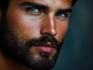 Obraz premium close-up portrait of a man with striking features and intense gaze
