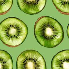 Fototapeta premium Vibrant Kiwi Slices Showcasing a Striking Green Center and Harmonious Patterns
