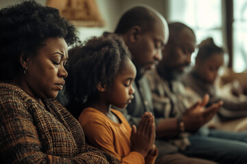 African family praying for god.