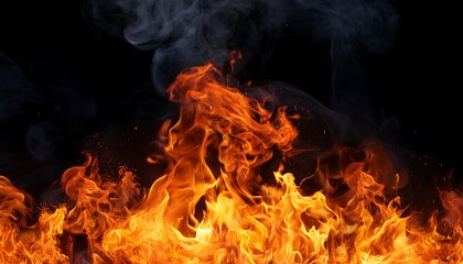 Fiery flames dance and crackle in a cozy fireplace, casting a warm, orange glow