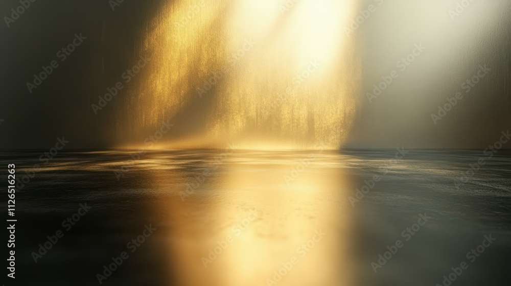 Poster bright golden shine projected onto a dark wall and floor creating a blurred background with an ombre