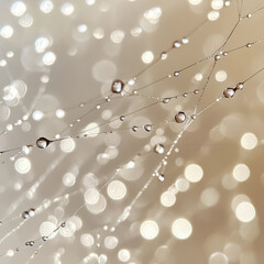 Glistening water droplets on spiderweb create serene view
