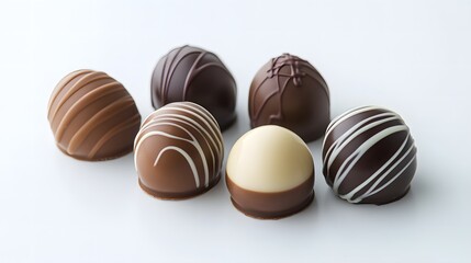 Obraz premium Assorted Chocolate Truffles on a White Background Display