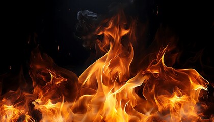Fiery flames dance and crackle in a cozy fireplace, casting a warm, orange glow