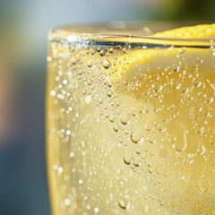 Close up view of condensation droplets on cold glass