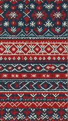 A cozy and festive knit pattern featuring snowflakes, stars, and geometric shapes in classic winter colors. Perfect for adding a touch of warmth and tradition to your designs.