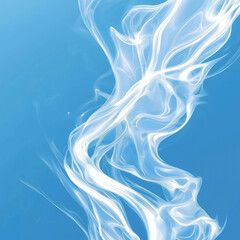 Abstract white smoke swirling gracefully on a tranquil blue background