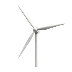 3D icon of white wind turbine with rotating blades isolated on transparent background