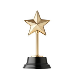 3D icon of golden star trophy with black platform base isolated on transparent background