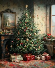 Christmas Tree with Decorations And Gift