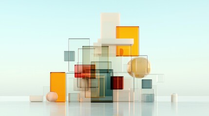 Abstract Composition of Colorful Geometric Shapes with Soft Light and Minimalist Style