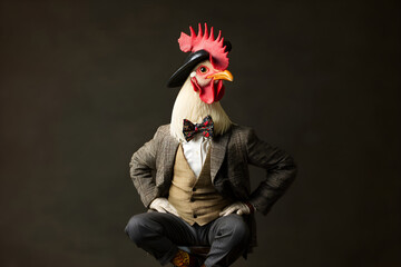 Elegant Jazz Chicken Sporting a Dapper Outfit with a Chic Tall Hat in a Whimsical Scene