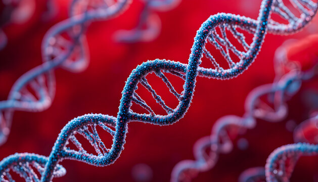 close-up of DNA strand on a red background