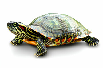 Obraz premium Vibrant Painted Turtle isolated on white background. Perfect for educational materials or nature-themed designs.