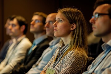 Obraz premium Engaging business conference audience urban venue event photography professional setting close-up perspective focused engagement