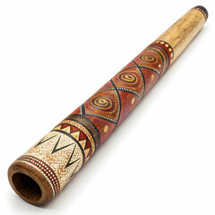 A rustic didgeridoo with traditional patterns and a natural finish