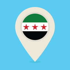 Location marker with Syrian flag. Cream-colored location pin isolated on blue background. Flat vector icon for mobile apps, UI and web design