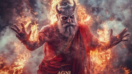Hindu God of Fire Agni. Inscription "Angi"