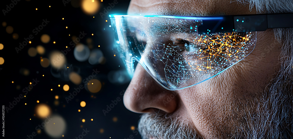 Poster innovative technology display futuristic lab digital content creation dark environment close-up visu