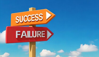 A signpost illustrating the choice between success and failure against a clear blue sky.