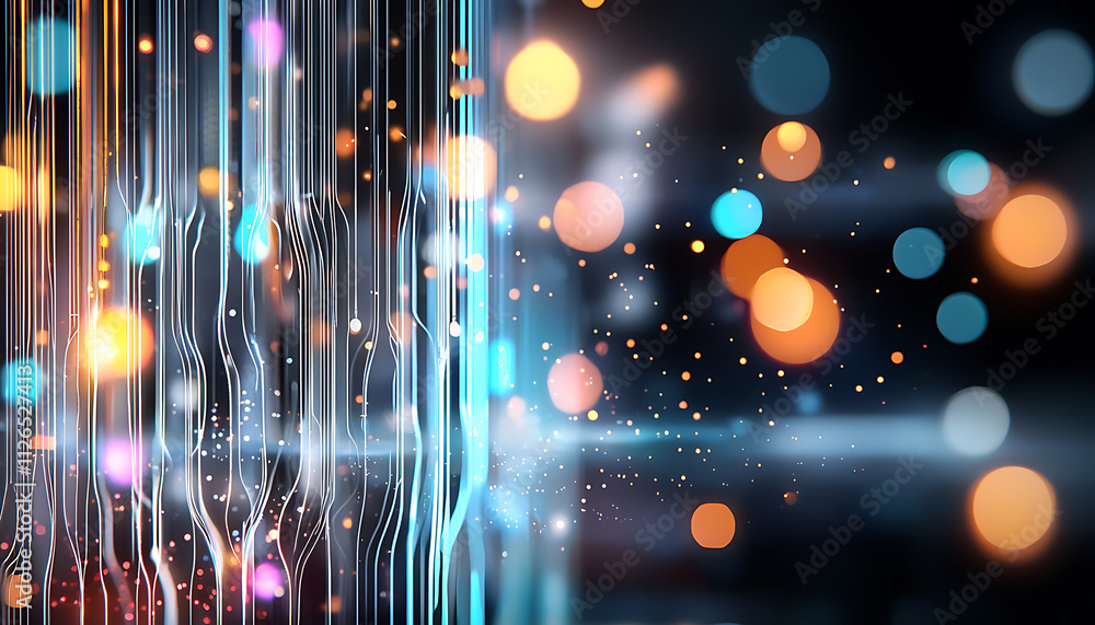 Poster dynamic light patterns create virtual energy waves abstract digital art studio environment futuristi