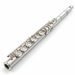Fototapeta premium A shiny silver flute with elegant finger keys, producing smooth,