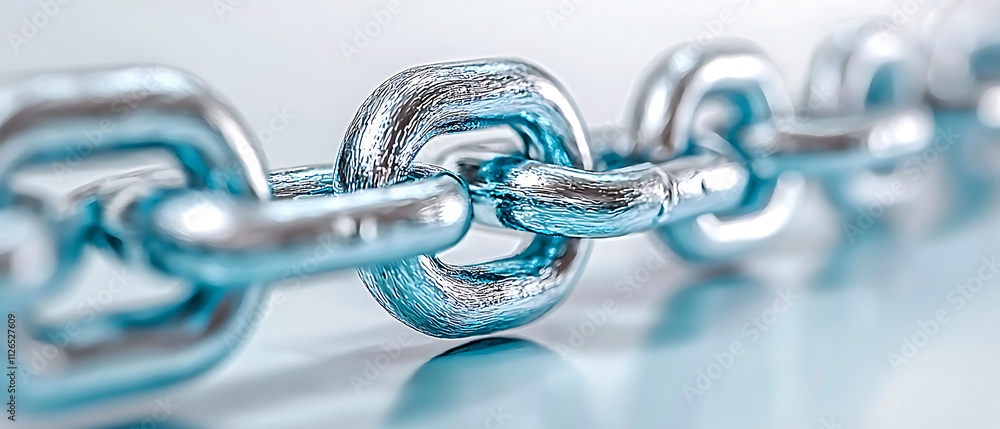 Poster Strengthening connections close-up of a metal chain link in industrial setting macro photography metallic texture concept of unity