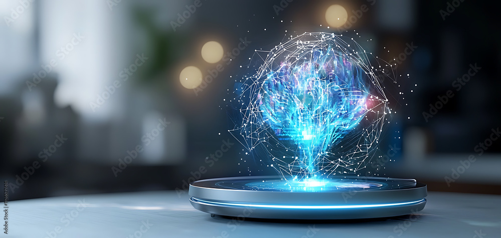 Poster innovative technological visualization of a neural network structure modern office digital art futur