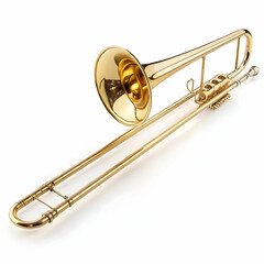 Obraz premium A shiny trombone with a golden finish and extended tuning slide,