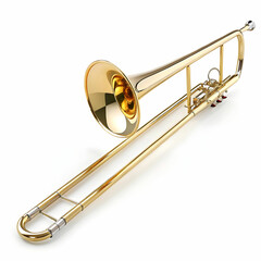 Obraz premium A shiny trombone with a golden finish and extended tuning slide,