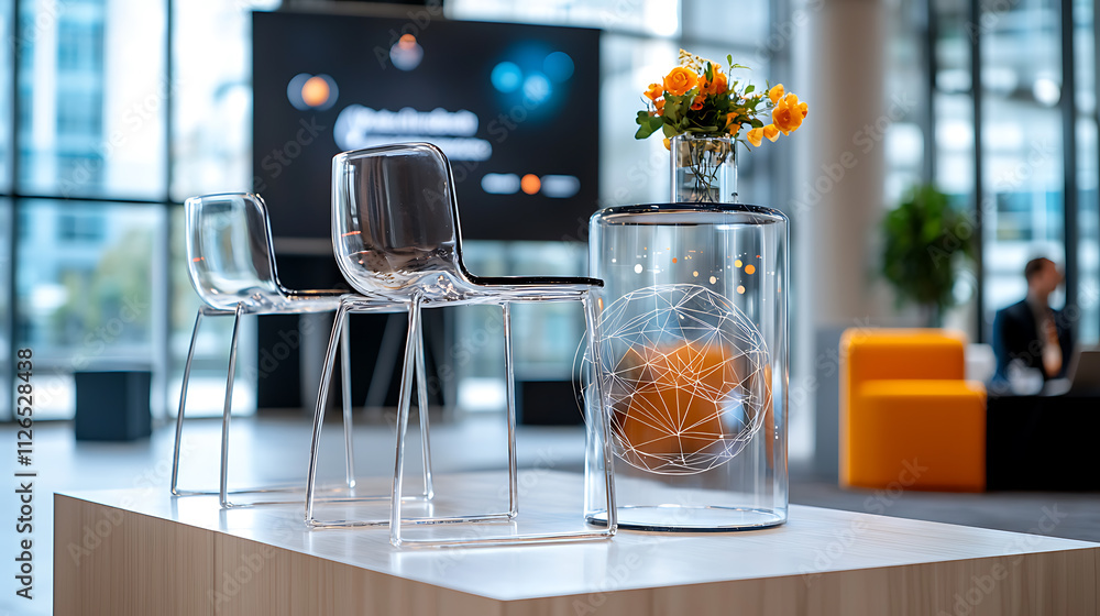 Poster business event showcase modern office visual display urban environment close-up view innovative conc