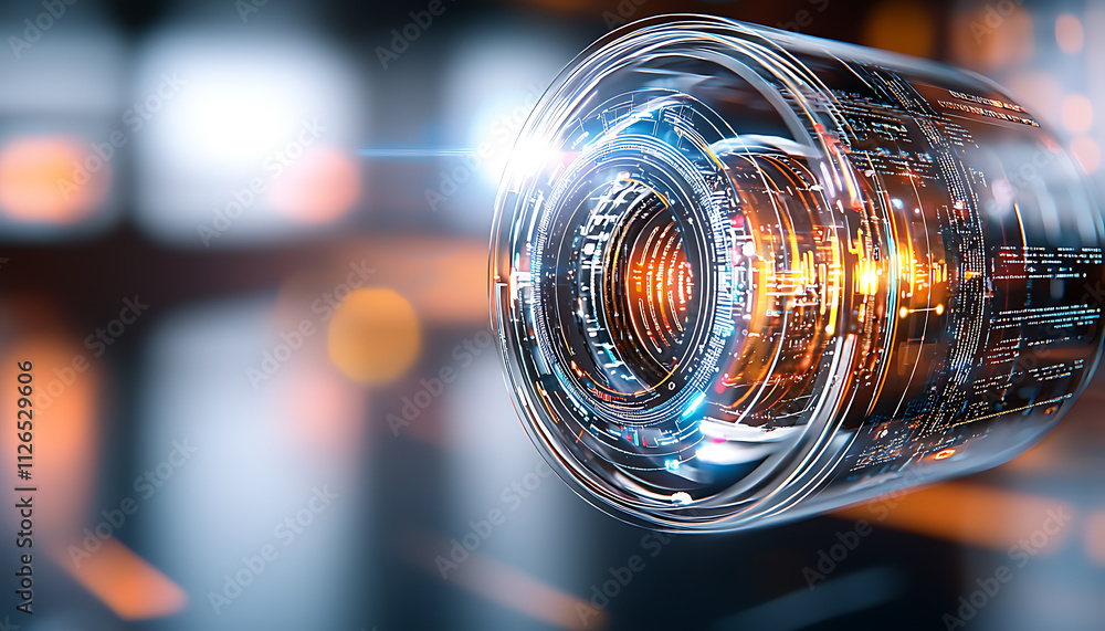 Poster futuristic technology showcase a close-up of an advanced lens digital environment high-tech viewpoin