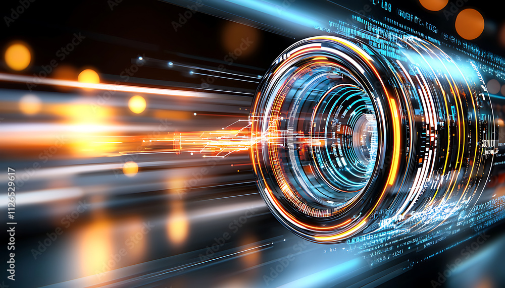 Poster dynamic digital lens animation futuristic environment graphic rendering technology concept high-spee